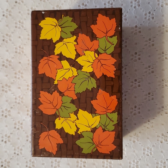 VTG Recipe Tin Rustic Farmhouse Fall Decor Leaf Orange Brown Yellow - Picture 2 of 15